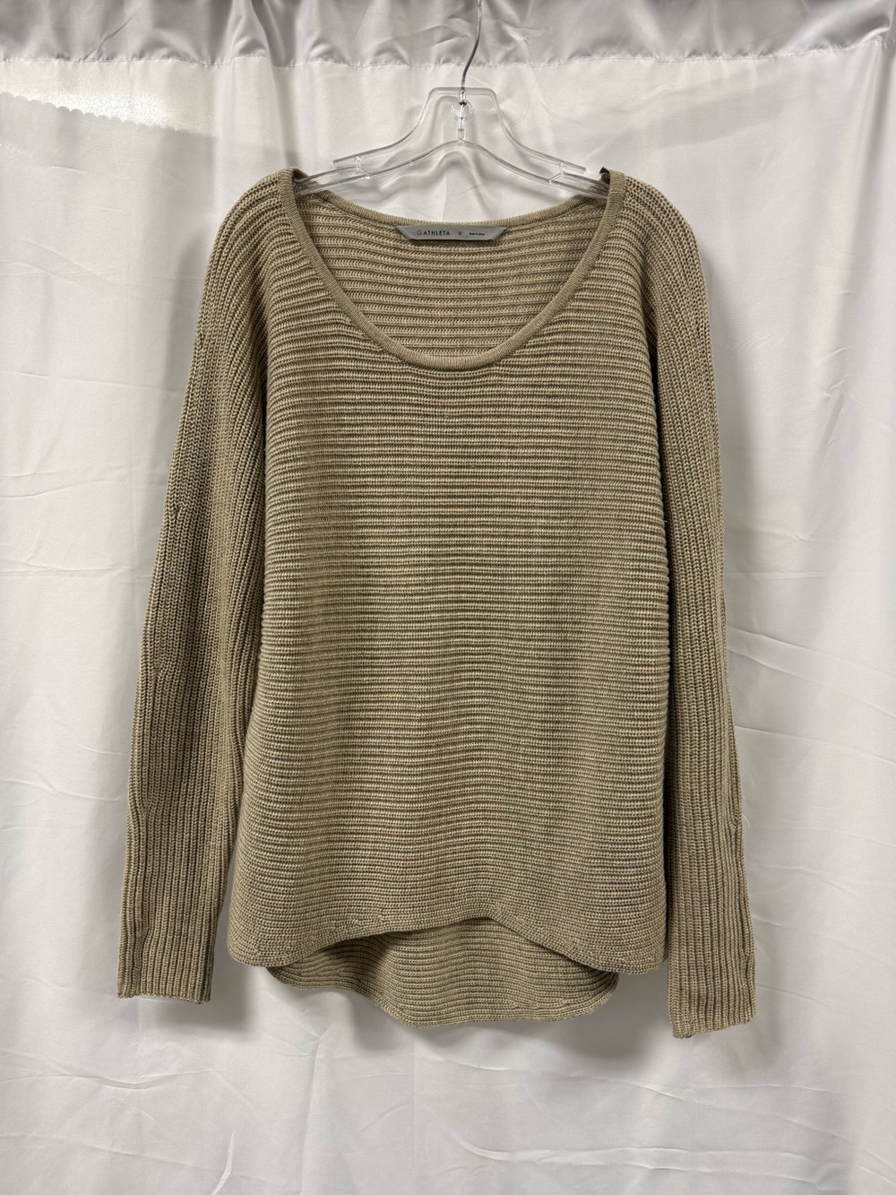 Athleta Oversized Knit Sweater Scoop Neck Beige Tan Womens Size Medium